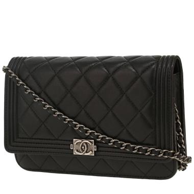 Sac bandoulière Chanel  Boy Wallet On Chain en cuir matelassé noir