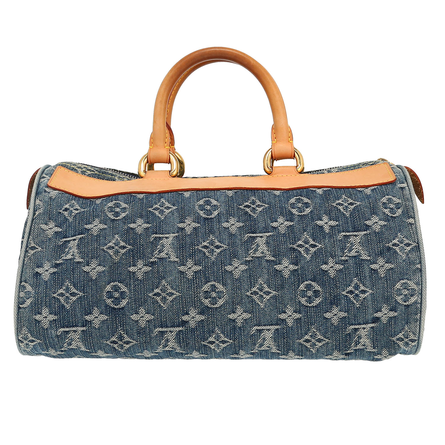 Bolso de mano Louis Vuitton  Neo Speedy en denim azul y cuero natural - Detail D4