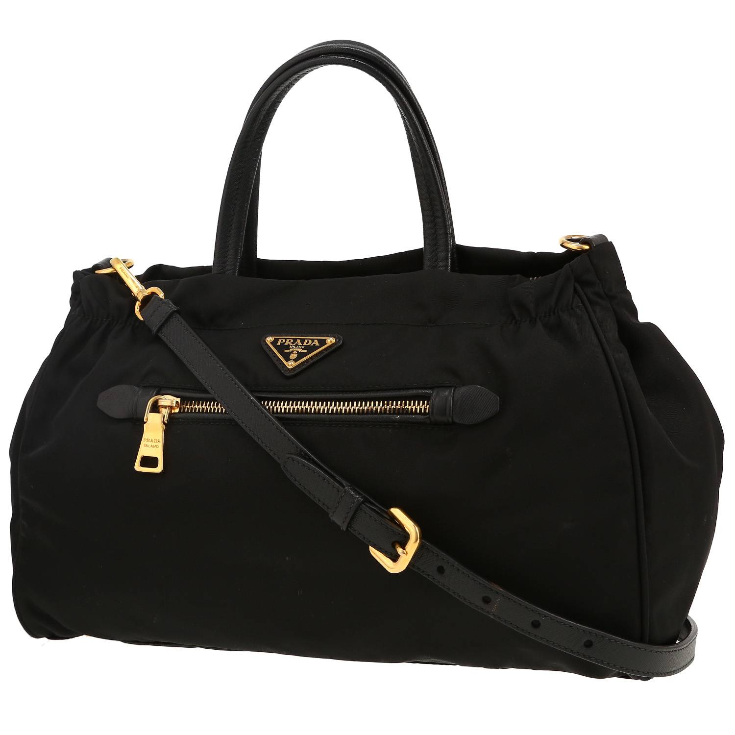 Prada shopping bag in black canvas and leather
