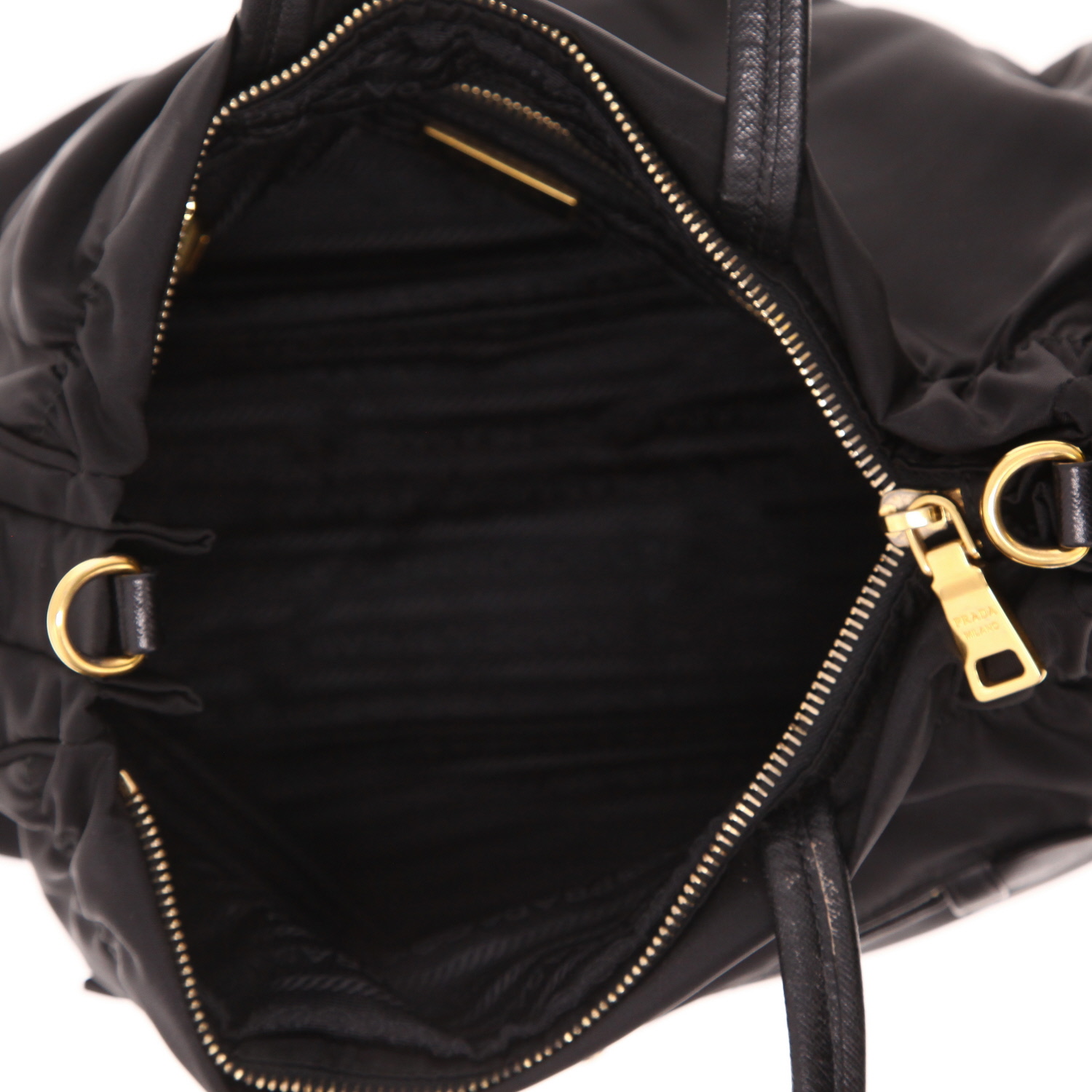 Prada   shopping bag  in black canvas and leather - Detail D3