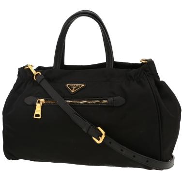Prada   shopping bag  in black canvas and leather