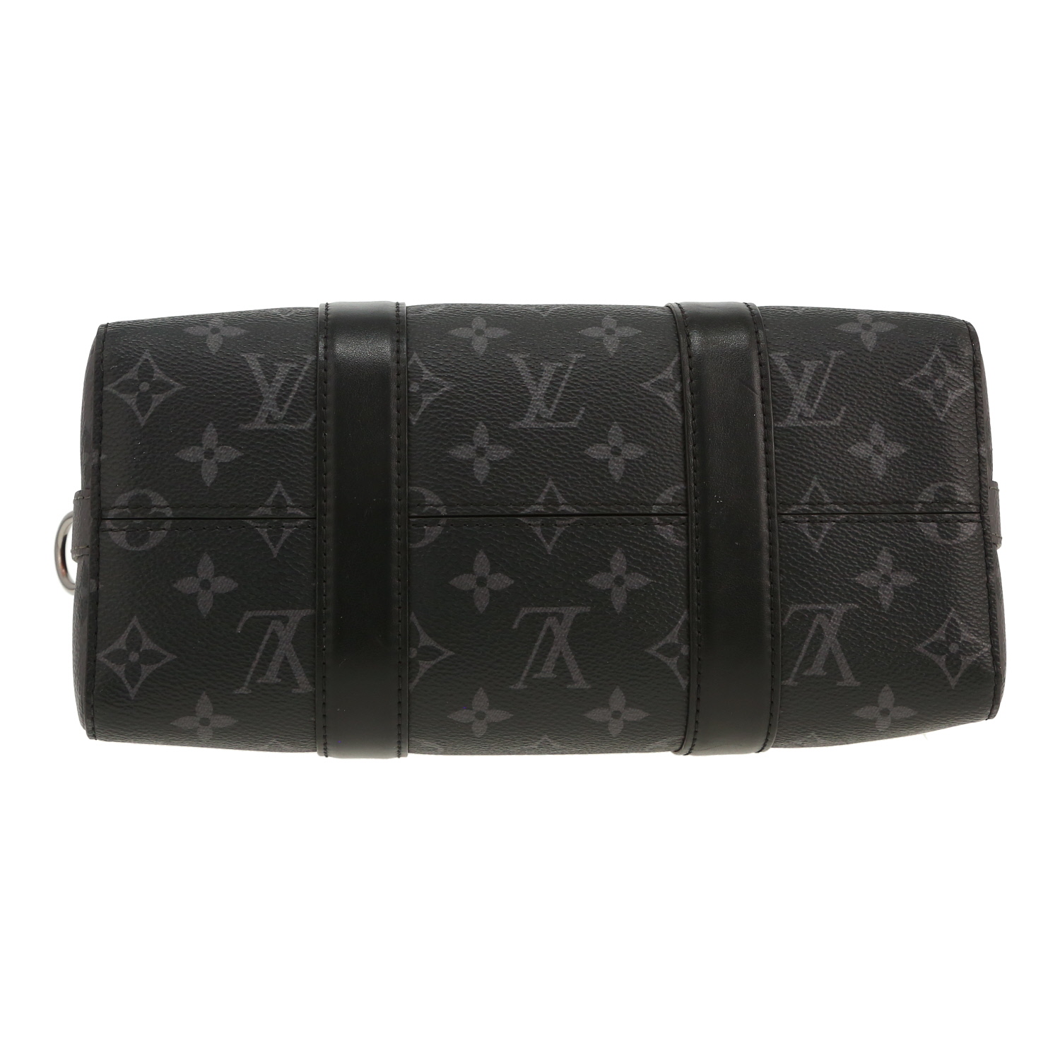 Louis Vuitton City Keepall shoulder bag in grey Graphite monogram canvas and black leather - Detail D1