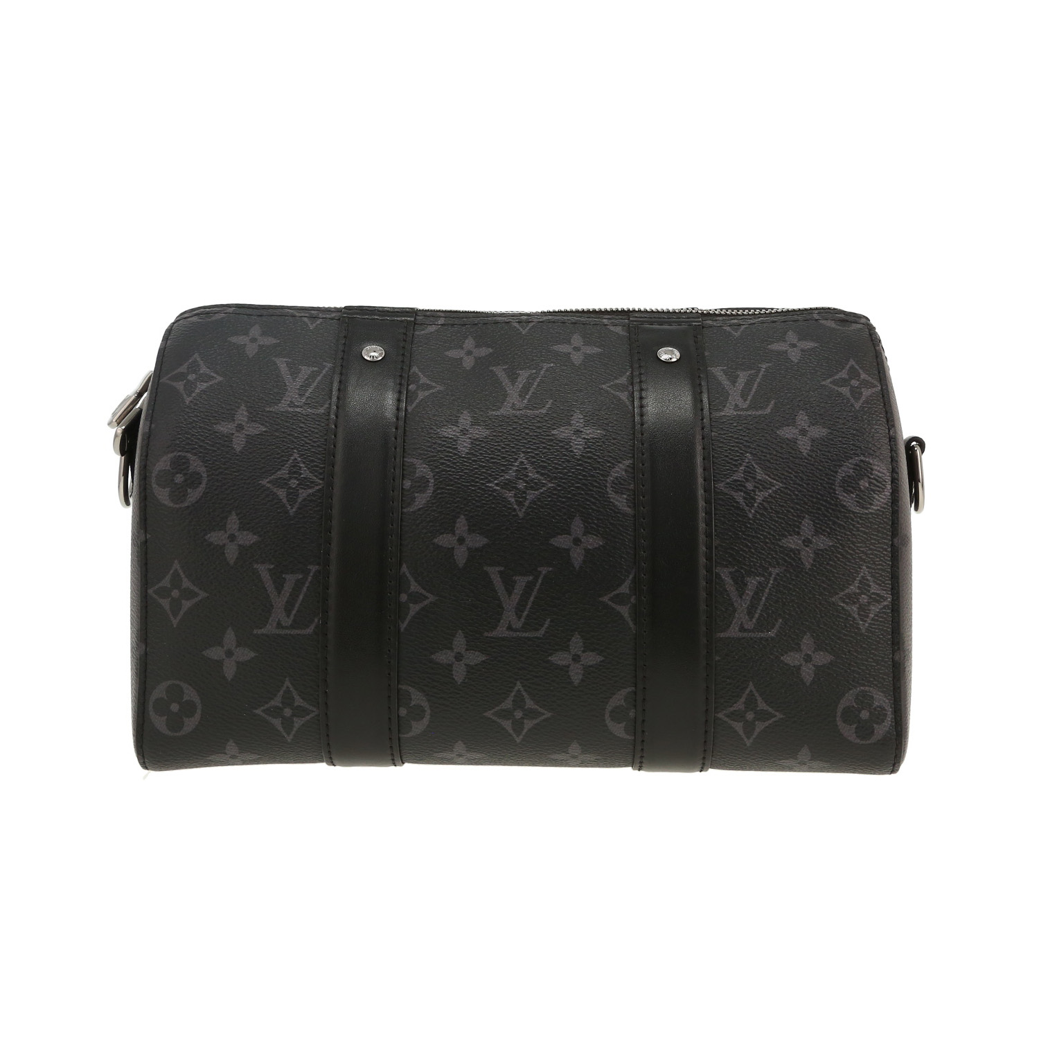 Louis Vuitton City Keepall shoulder bag in grey Graphite monogram canvas and black leather - Detail D4