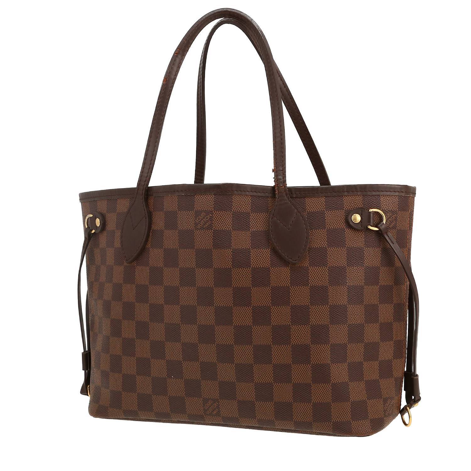 Shopping bag Louis Vuitton  Neverfull modello piccolo  in tela a scacchi ebana e pelle marrone