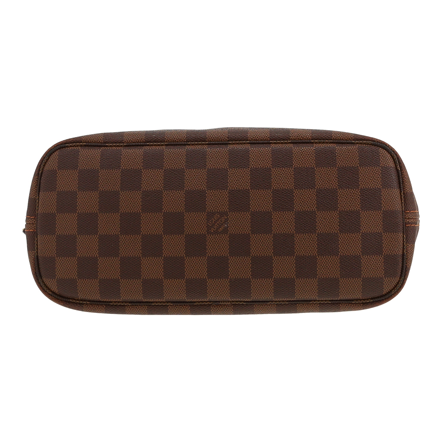 Louis Vuitton  Neverfull small model  shopping bag  in ebene damier canvas  and brown leather - Detail D1