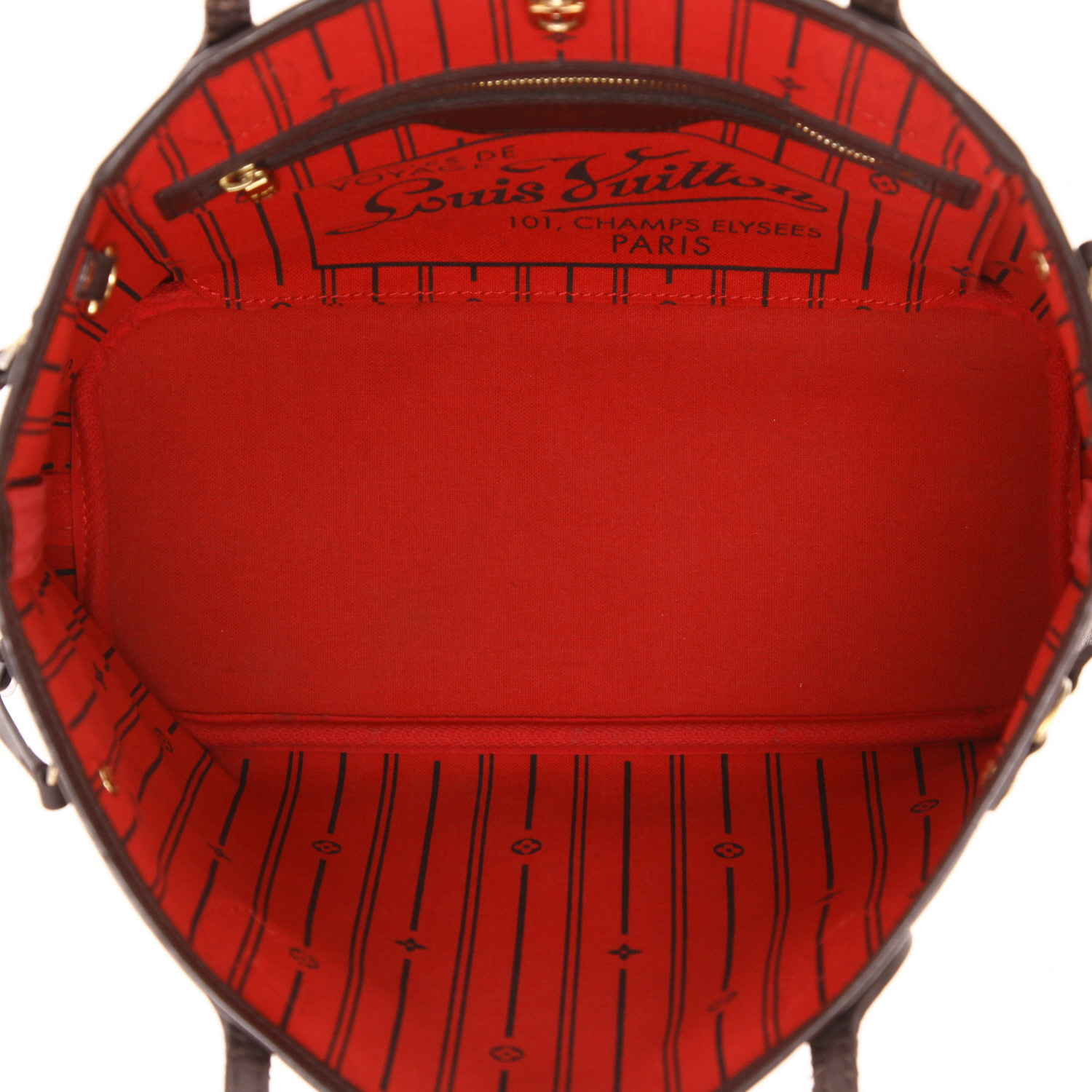 Sac cabas Louis Vuitton  Neverfull petit modèle  en toile damier ébène et cuir marron - Detail D3