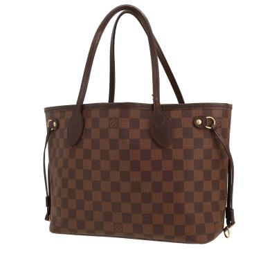 Sac cabas Louis Vuitton  Neverfull petit modèle  en toile damier ébène et cuir marron