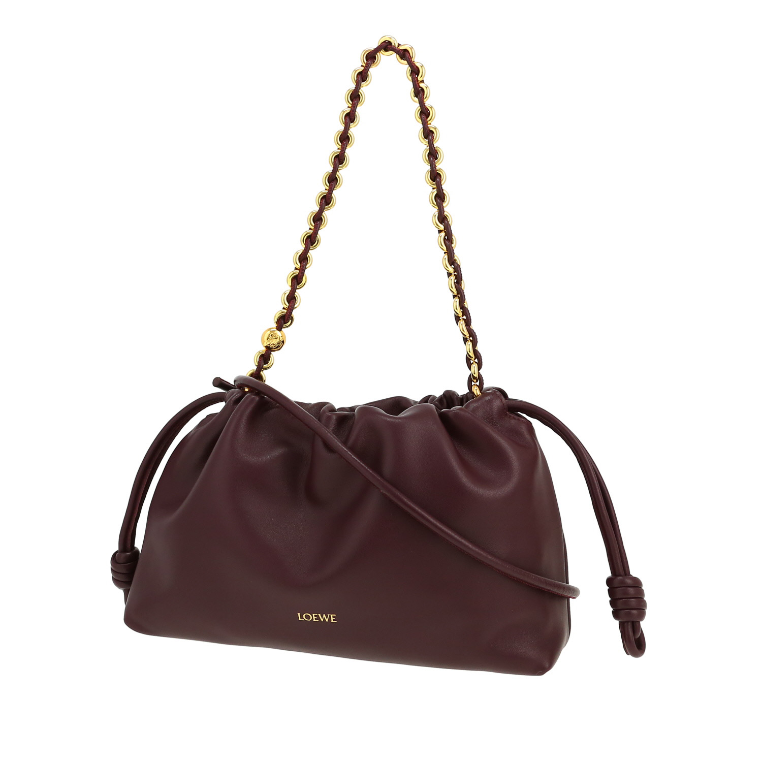 Sac bandoulière Loewe Flamenco Knot en cuir bordeaux - Detail D5