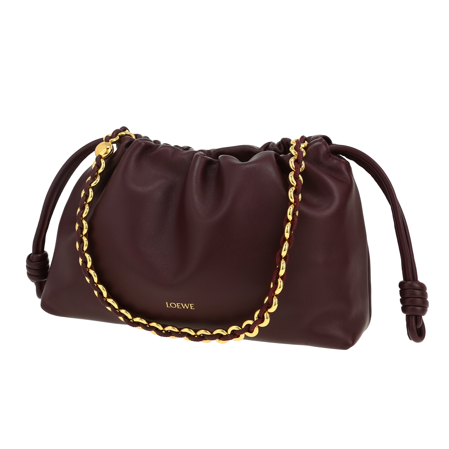 Sac bandoulière Loewe Flamenco Knot en cuir bordeaux - Detail D6
