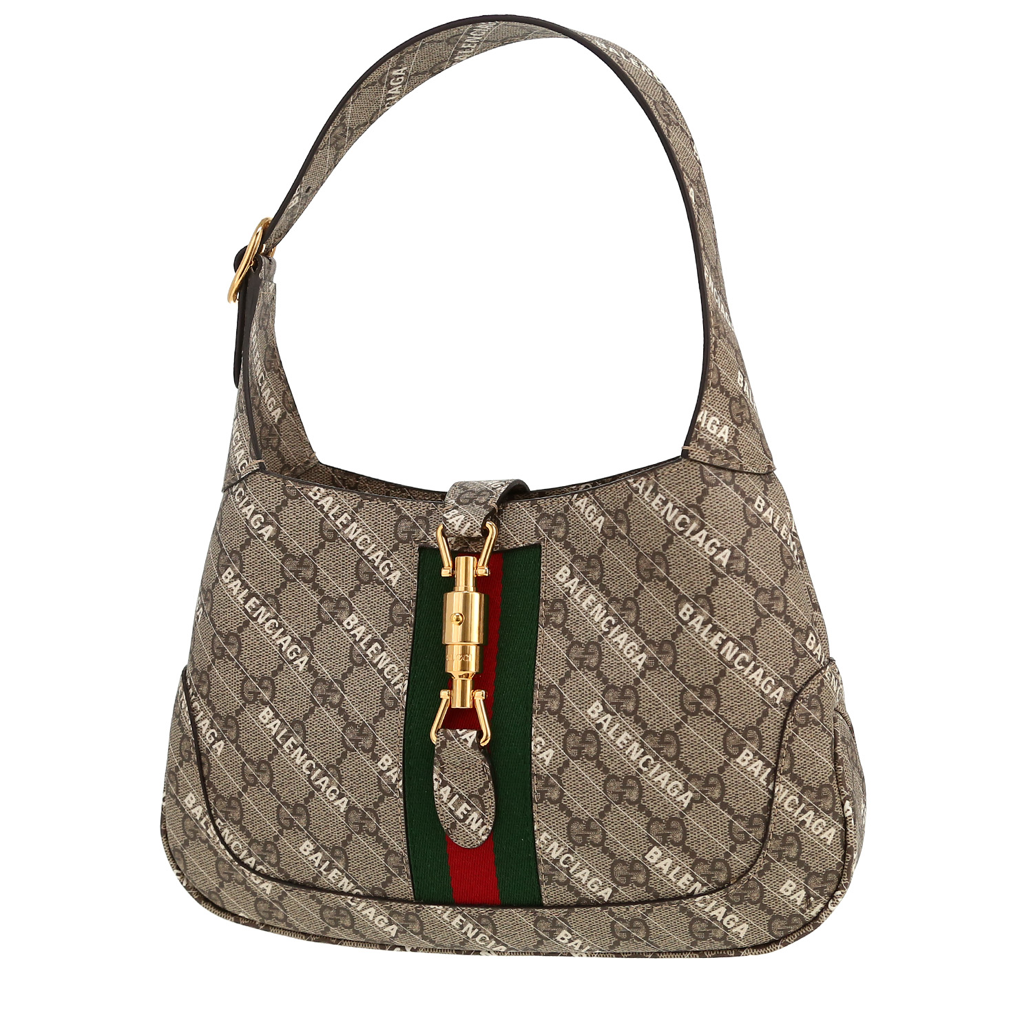 Bolso bandolera Gucci  Jackie en lona monogram beige y lona bicolor - Detail D4