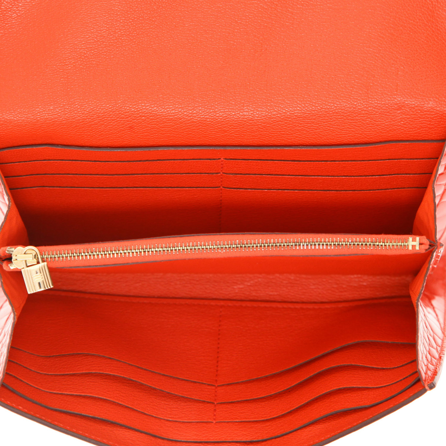 Portafogli Hermès  Kelly wallet in alligatore arancione - Detail D3