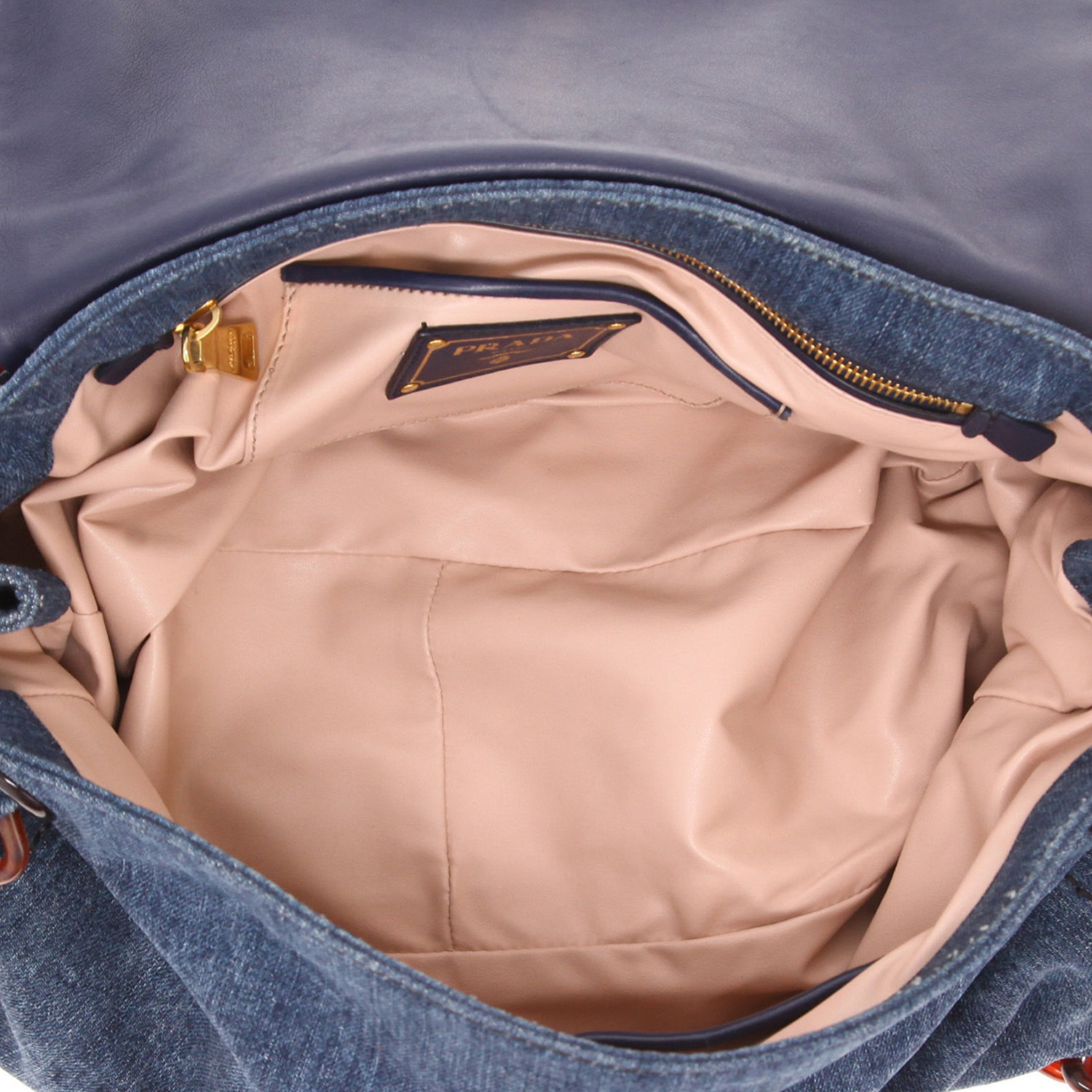 Bolso de mano Prada en lona denim azul - Detail D3