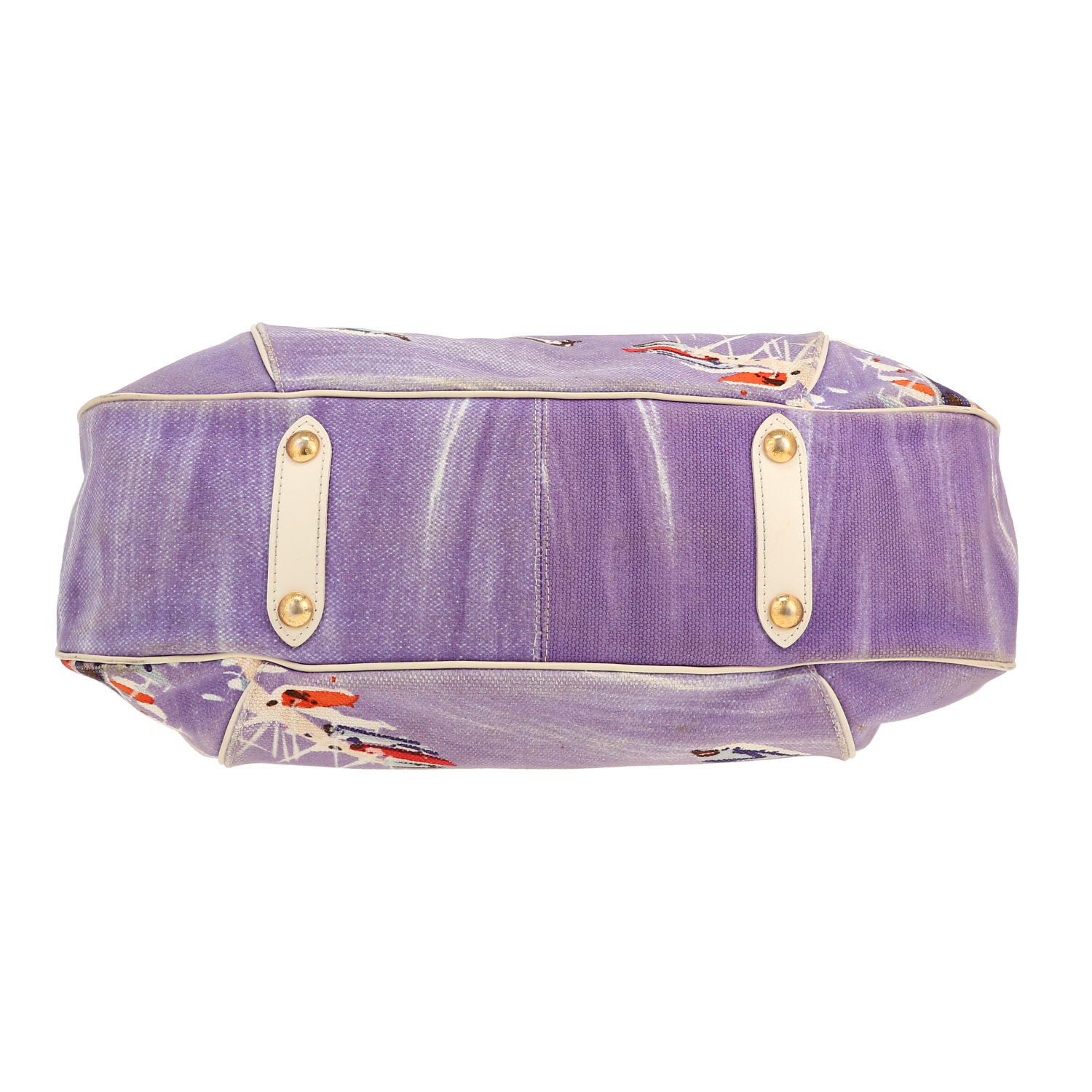 Sac à main Louis Vuitton  Galliera en toile blanc-cassé violet-lilas et rouge et cuir blanc-cassé - Detail D1