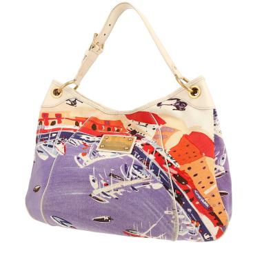 Sac à main Louis Vuitton  Galliera en toile blanc-cassé violet-lilas et rouge et cuir blanc-cassé