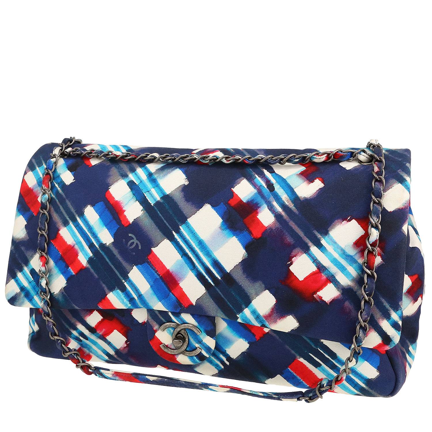 Bolso 24 horas Chanel  Timeless en lona azul roja y blanca