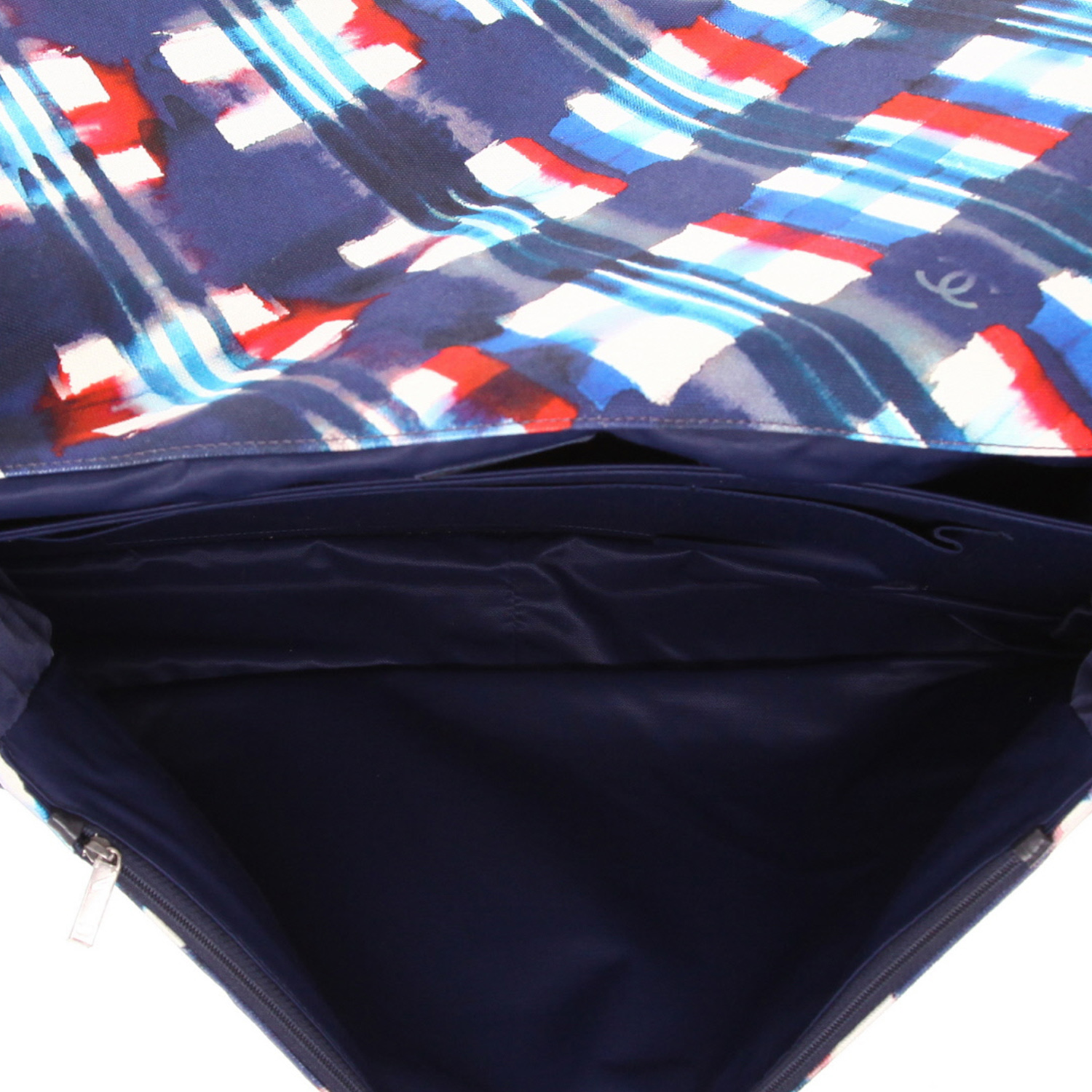 Sac 24 heures Chanel  Timeless en toile bleue rouge et blanche - Detail D3