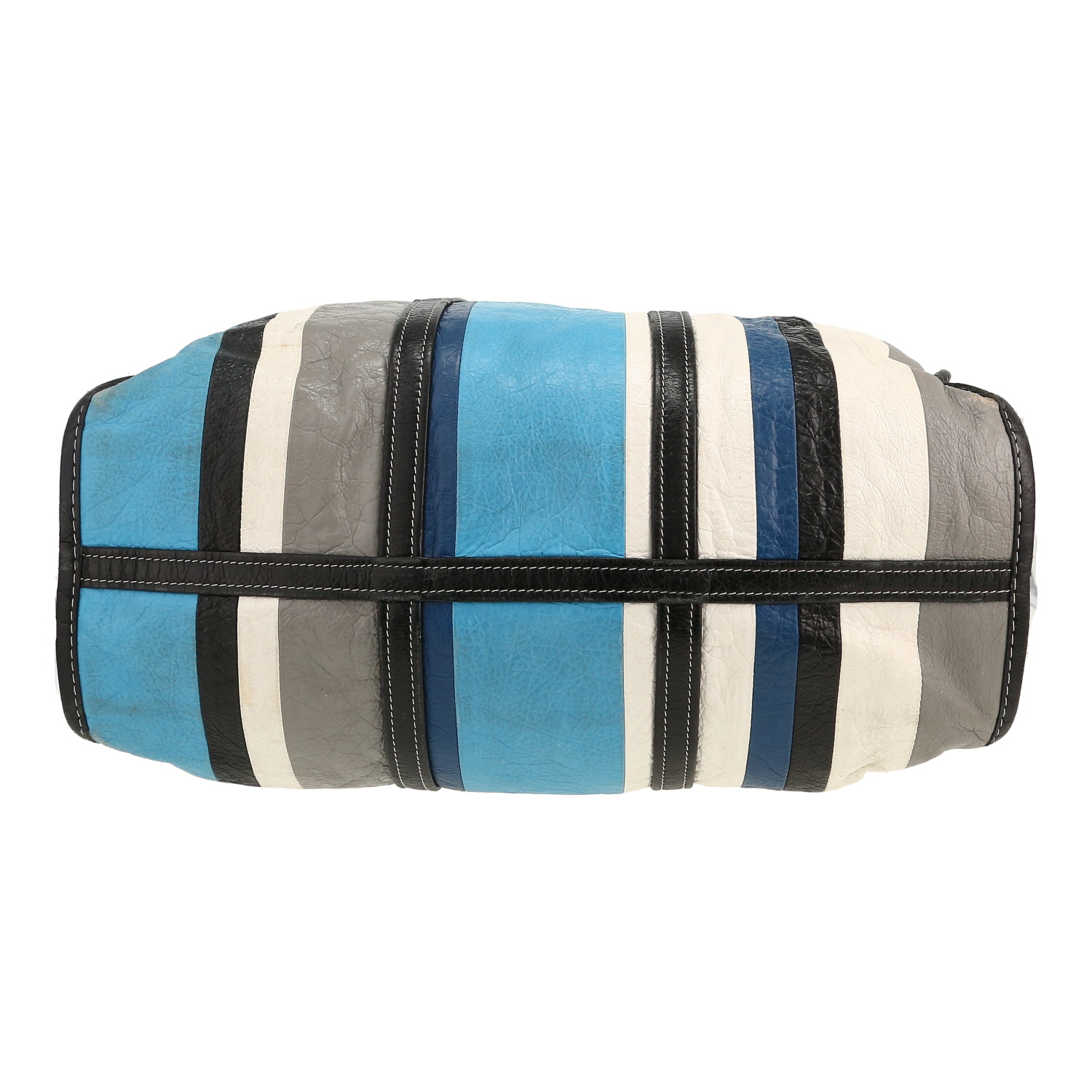 Shopping bag Balenciaga  Bazar shopper modello grande  in pelle nera bianca e blu - Detail D1