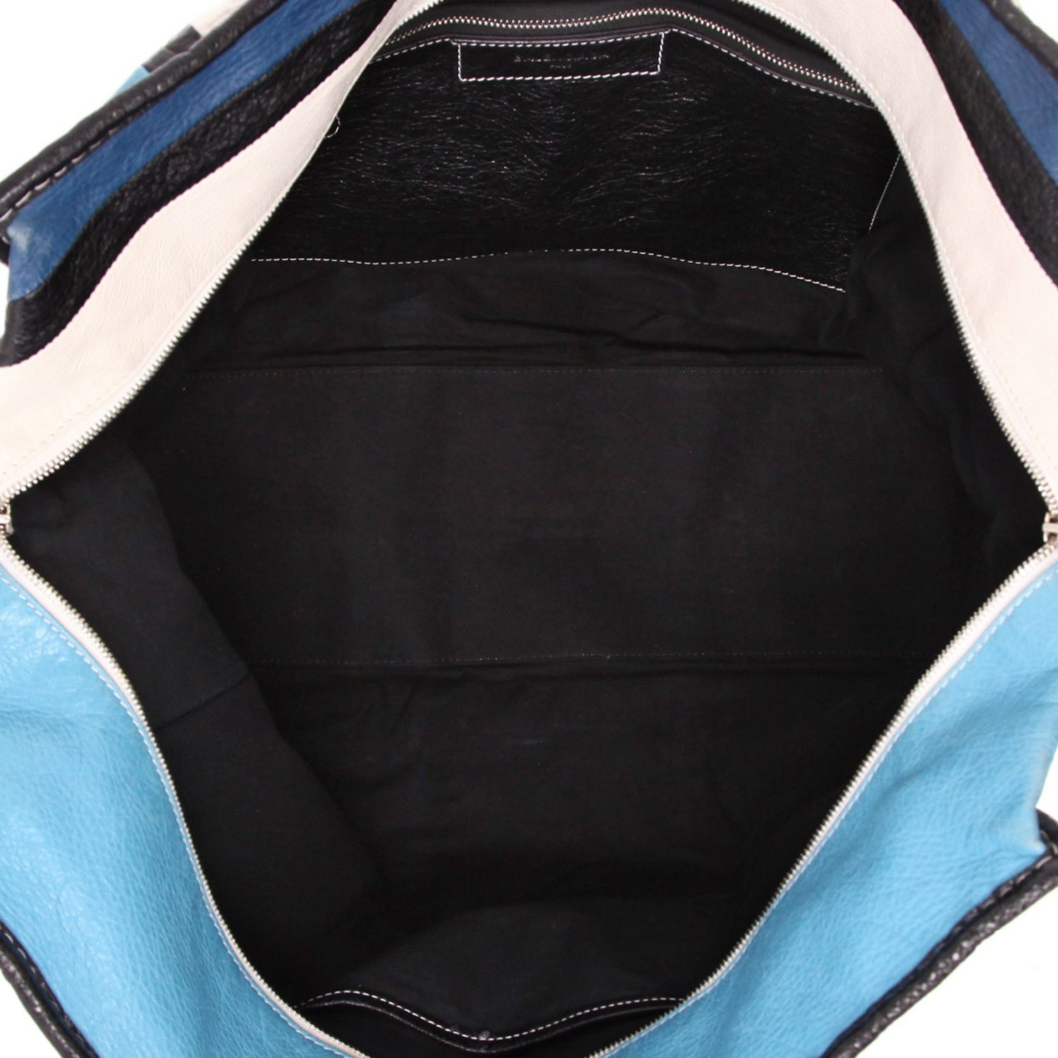 Shopping bag Balenciaga  Bazar shopper modello grande  in pelle nera bianca e blu - Detail D3