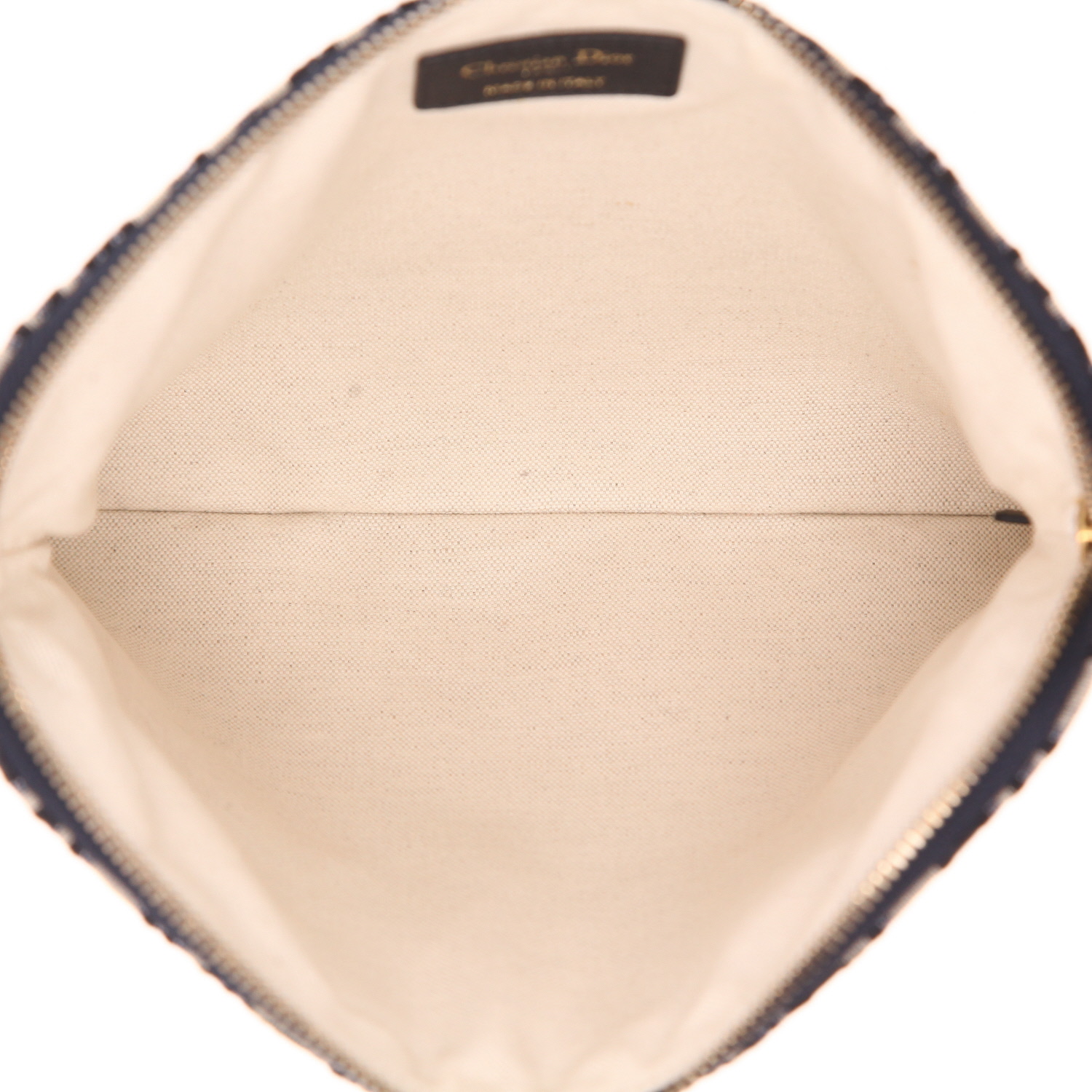 Bolsito de mano Dior   en lona Monogram Oblique azul marino y cuero azul marino - Detail D3