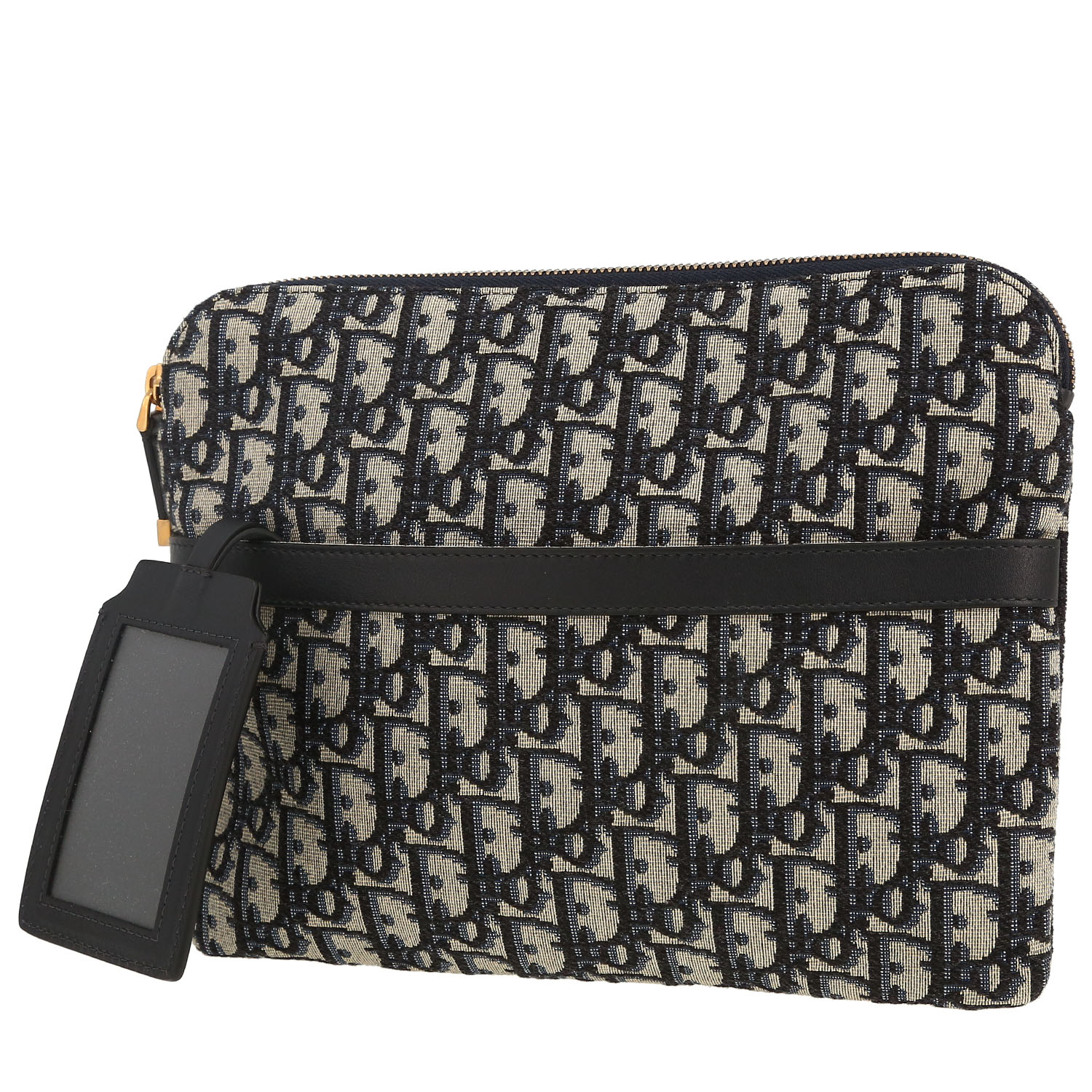 Dior   pouch  in navy blue monogram canvas Oblique  and navy blue leather - Detail D5