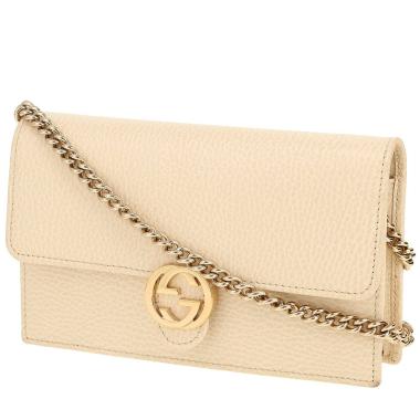 Sac bandoulière Gucci  GG Chain en cuir grainé écru