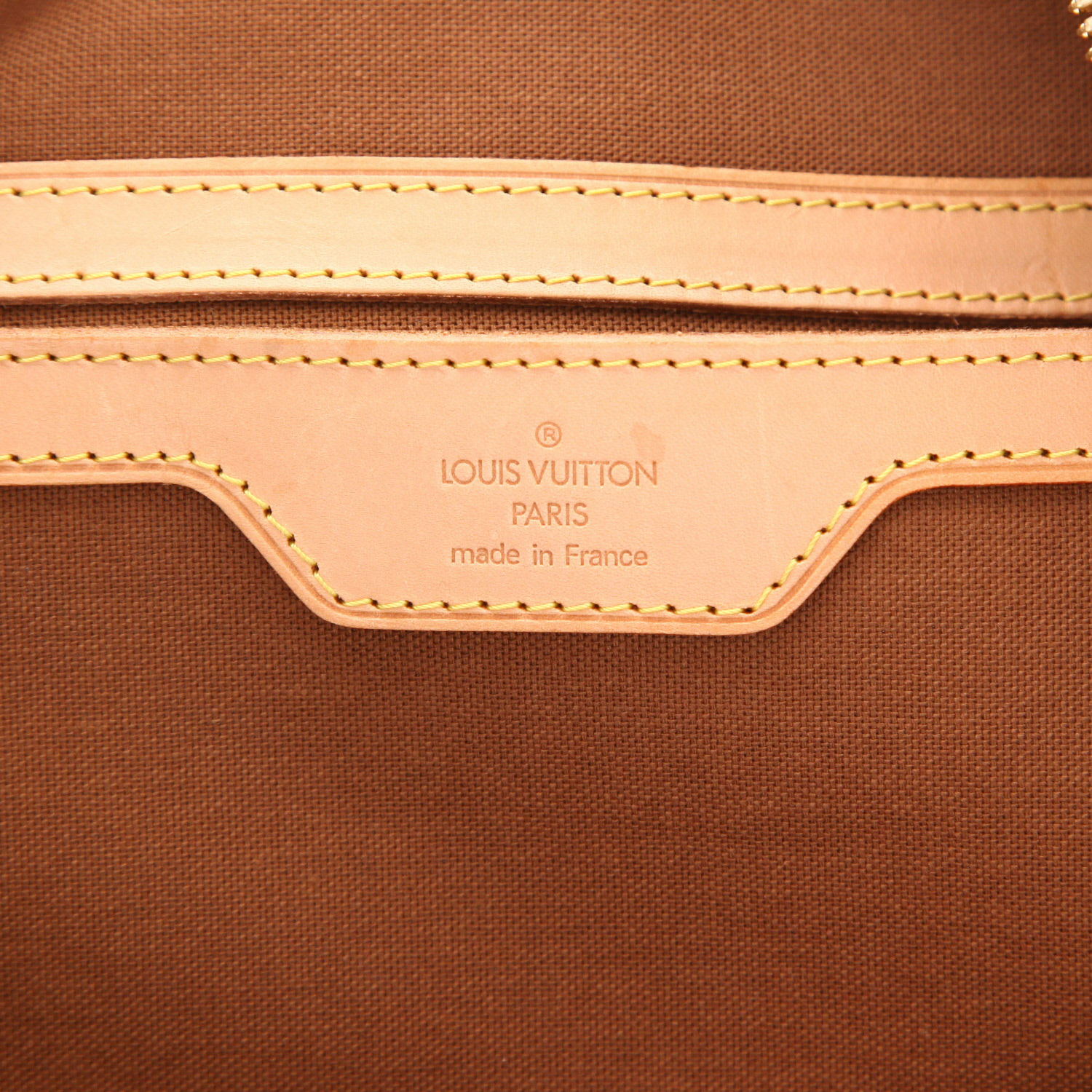 Borsa da viaggio Louis Vuitton Carryall in tela Monogram marrone e pelle naturale - Detail D2
