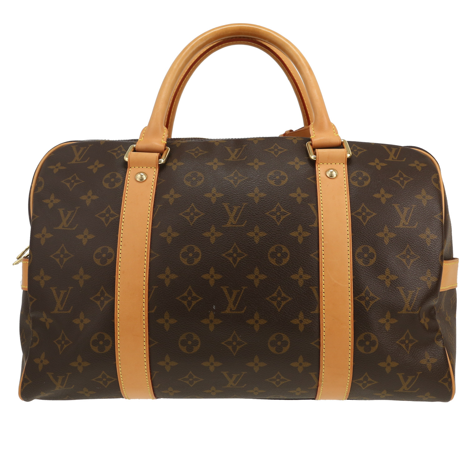 Sac de voyage Louis Vuitton  Carryall en toile monogram marron et cuir naturel - Detail D4
