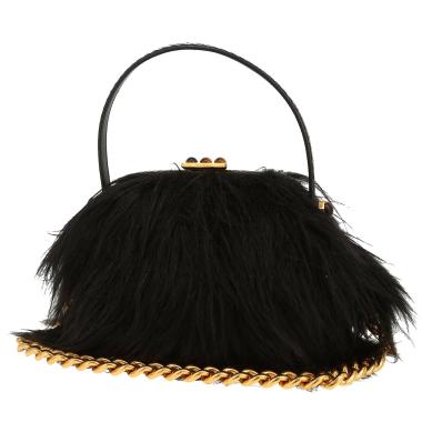 Sac à main Gucci   en fourrure synthétique noire et cuir noir
