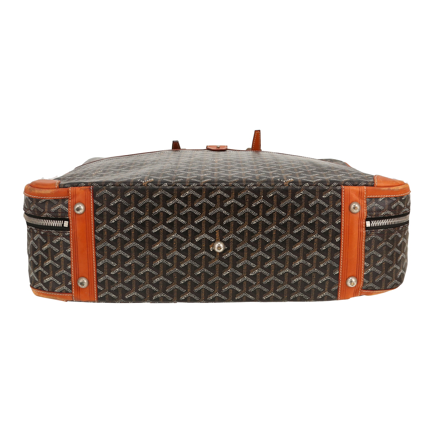 Goyard   suitcase  in black Goyard canvas  and brown leather - Detail D1