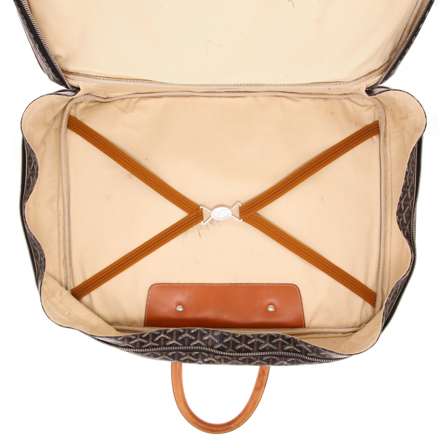 Valigia Goyard   in tela Goyardine nera e pelle marrone - Detail D3