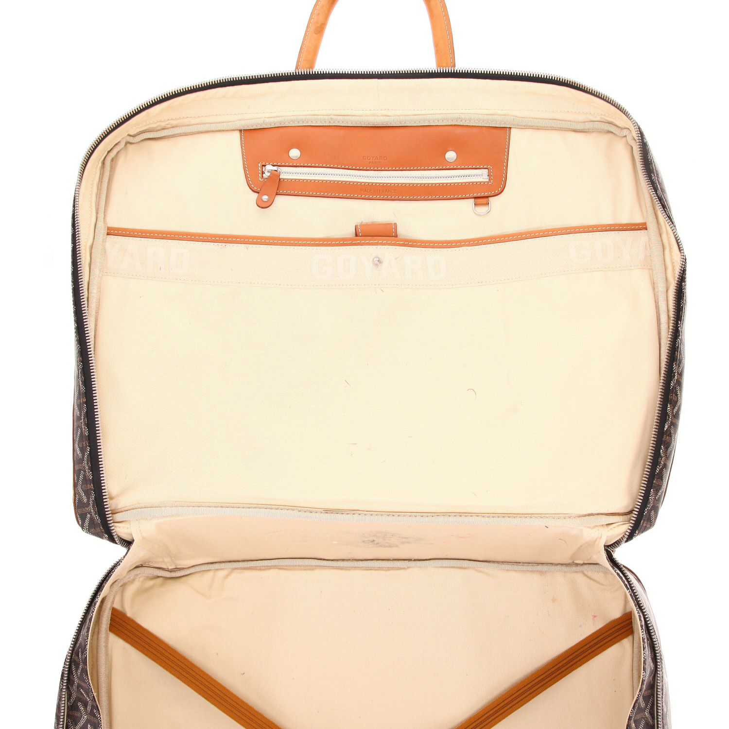 Valise Goyard   en toile Goyardine noire et cuir marron - Detail D4