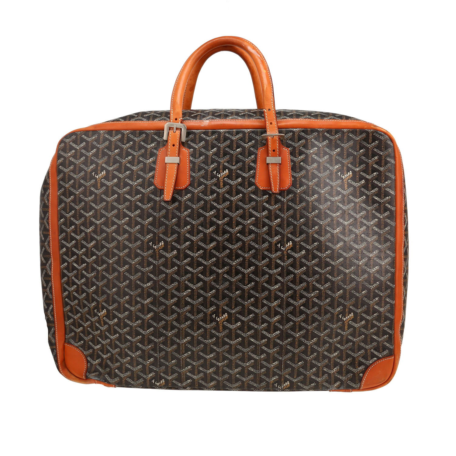 Valise Goyard   en toile Goyardine noire et cuir marron - Detail D5