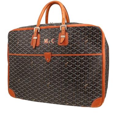 Valise Goyard   en toile Goyardine noire et cuir marron