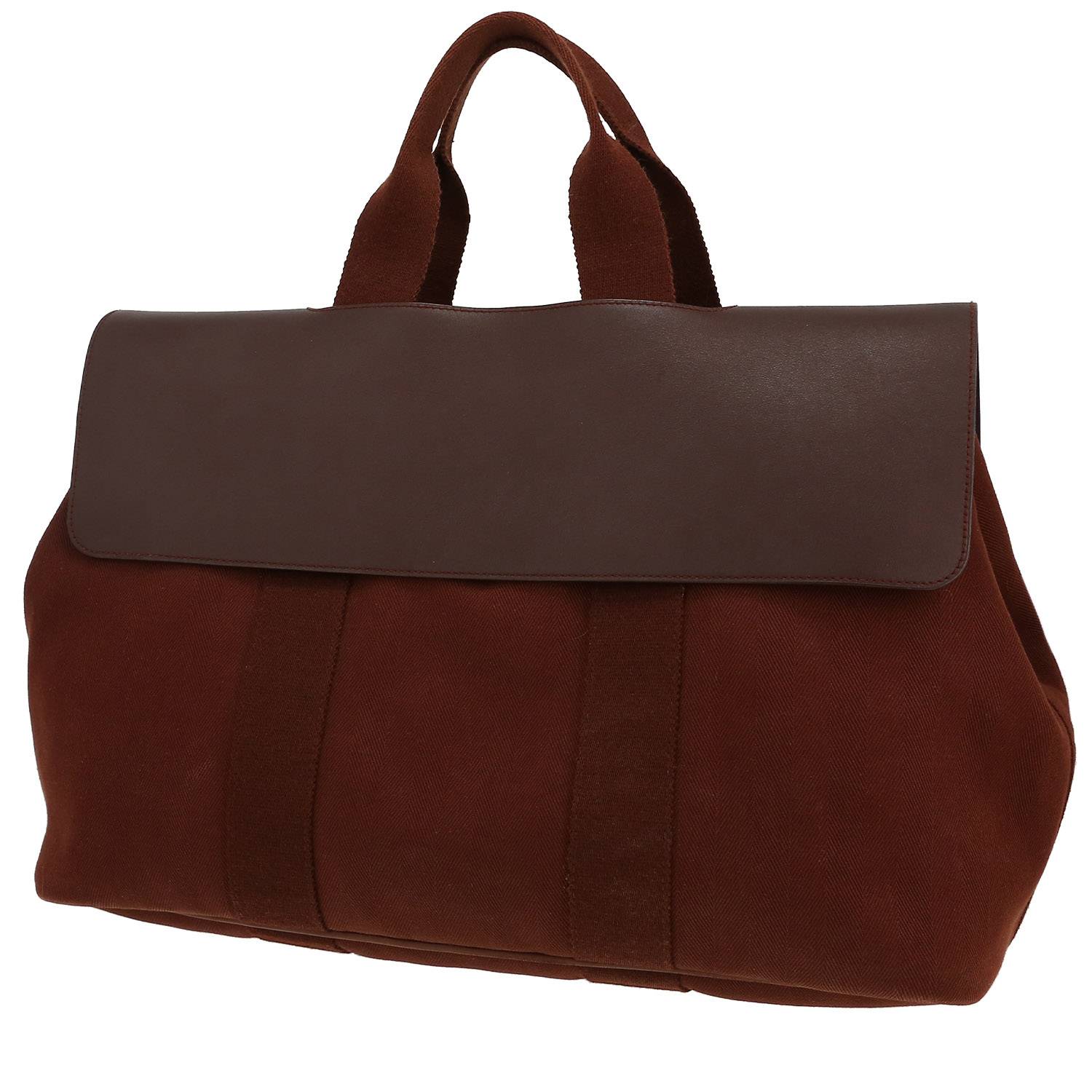 Bolso de mano Hermès  Valparaiso en lona marrón y cuero marrón