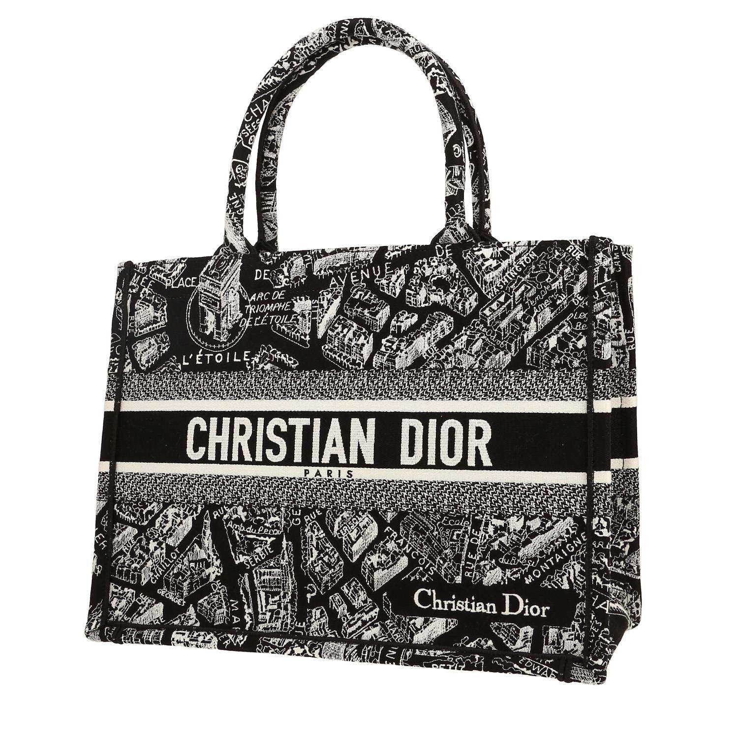 Bolso Cabás Dior  Book Tote en lona negra y blanca