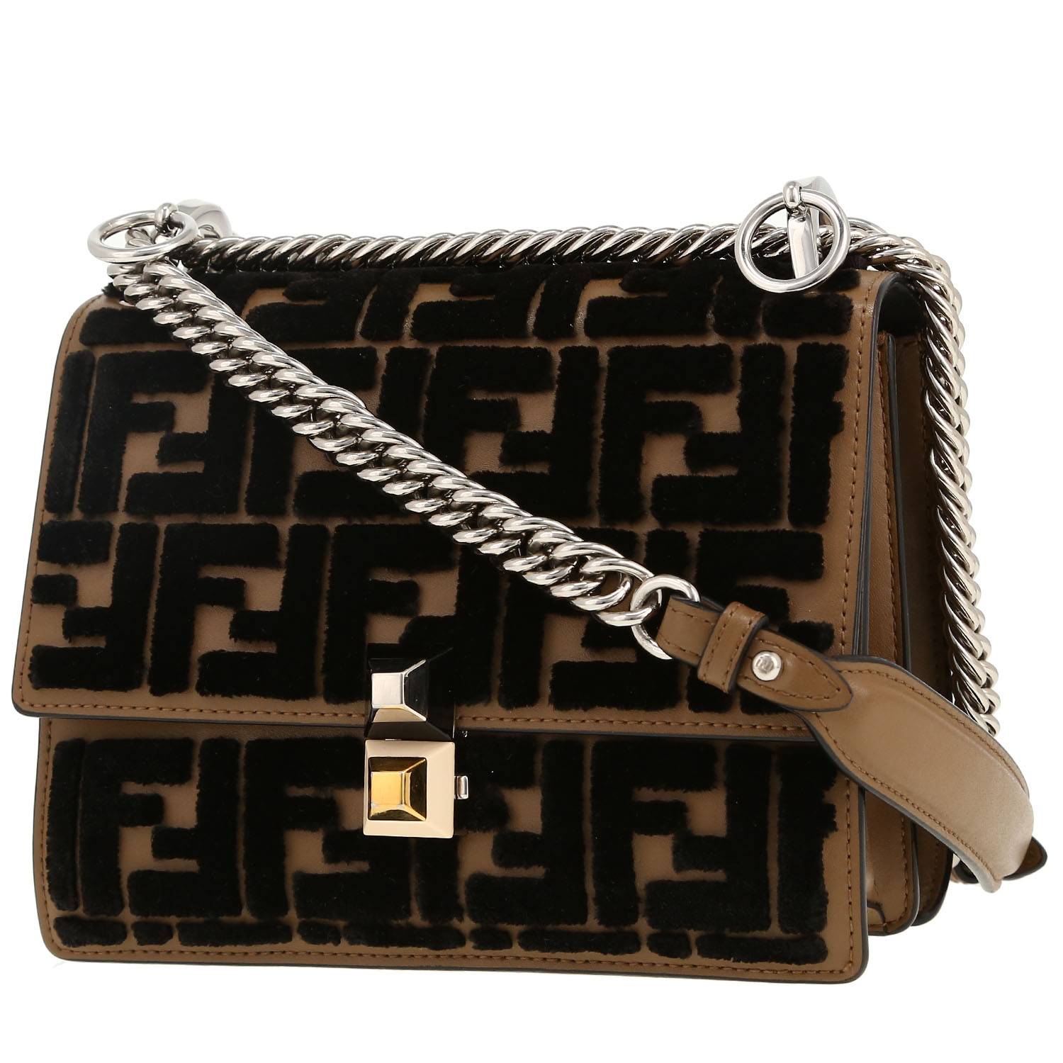 Fendi Kan I shoulder bag in brown leather and black velvet