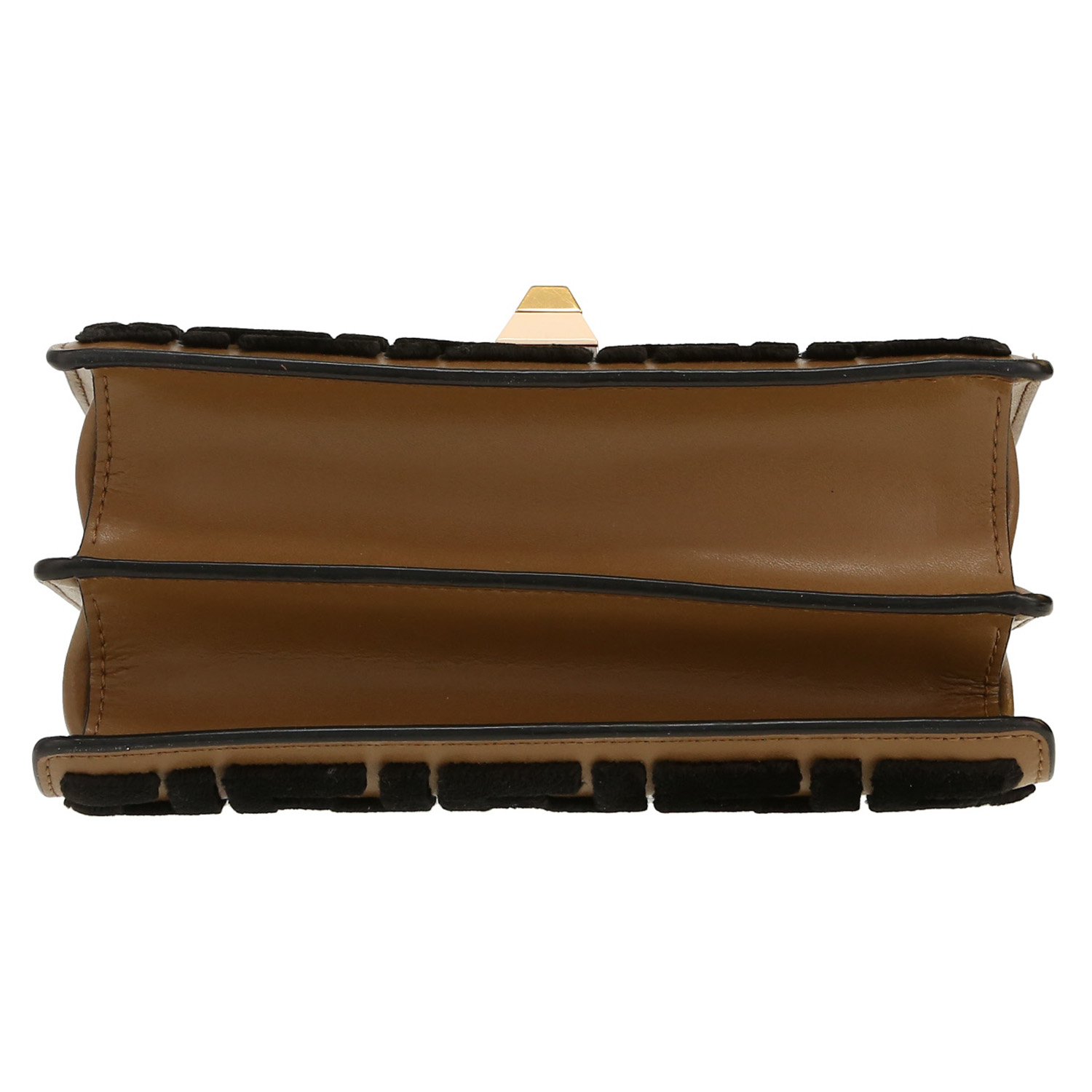 Fendi Kan I shoulder bag in brown leather and black velvet - Detail D1