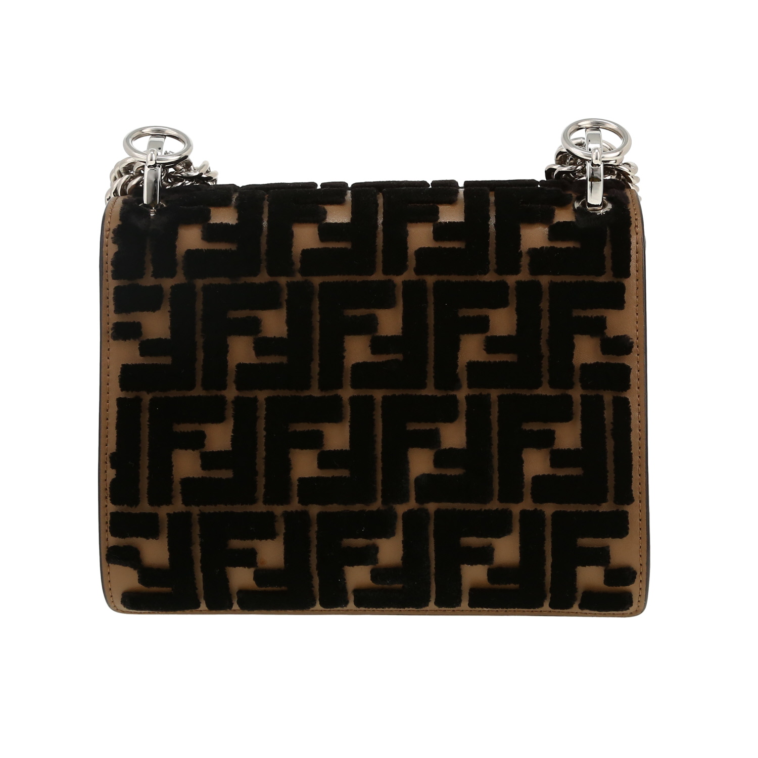 Fendi Kan I shoulder bag in brown leather and black velvet - Detail D4