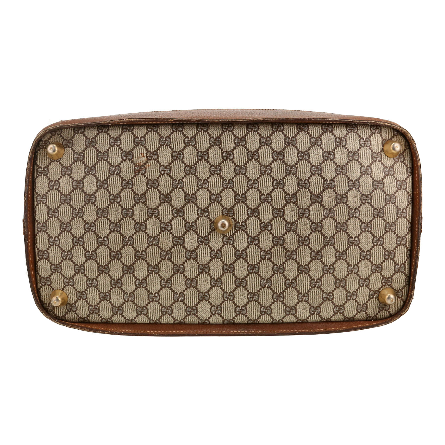 Gucci travel bag in beige monogram canvas and brown leather - Detail D1