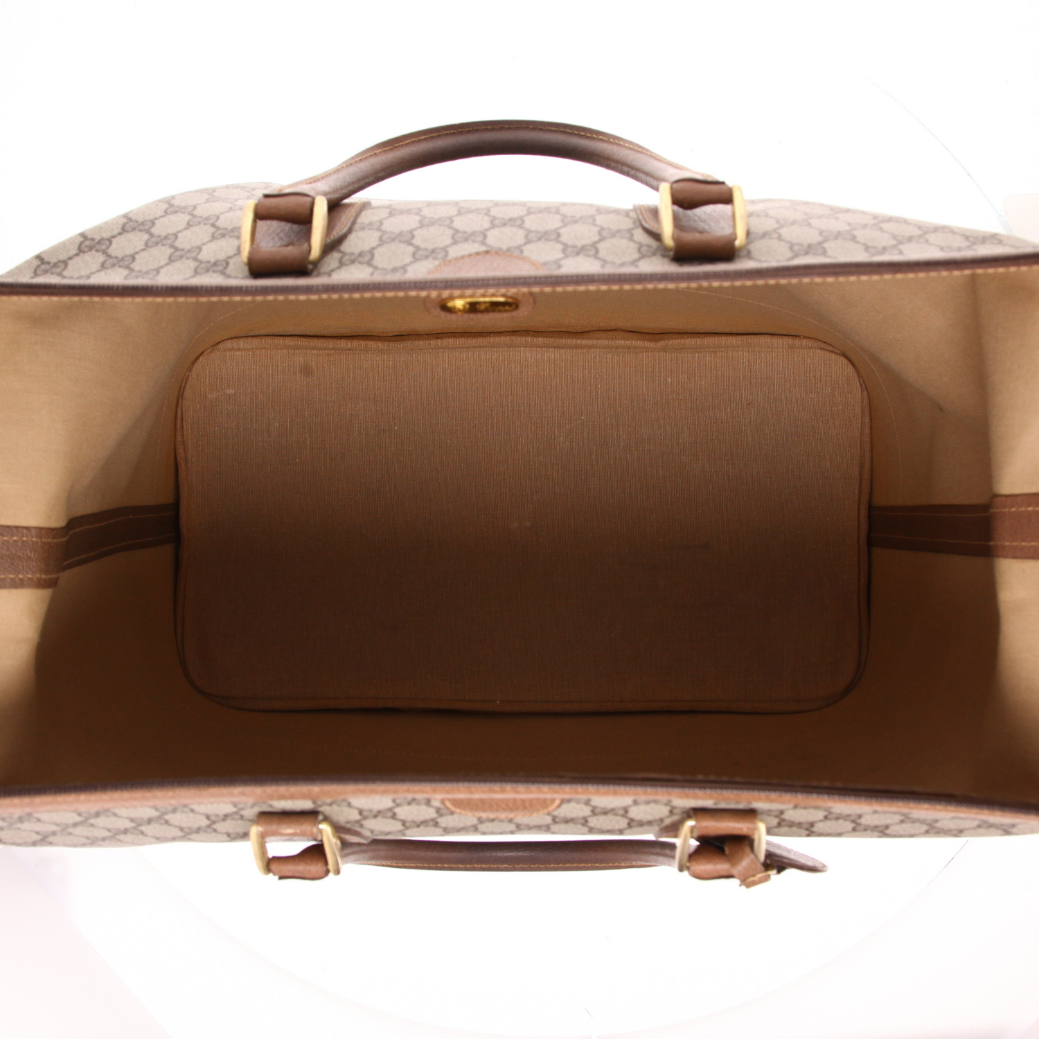 Gucci travel bag in beige monogram canvas and brown leather - Detail D3