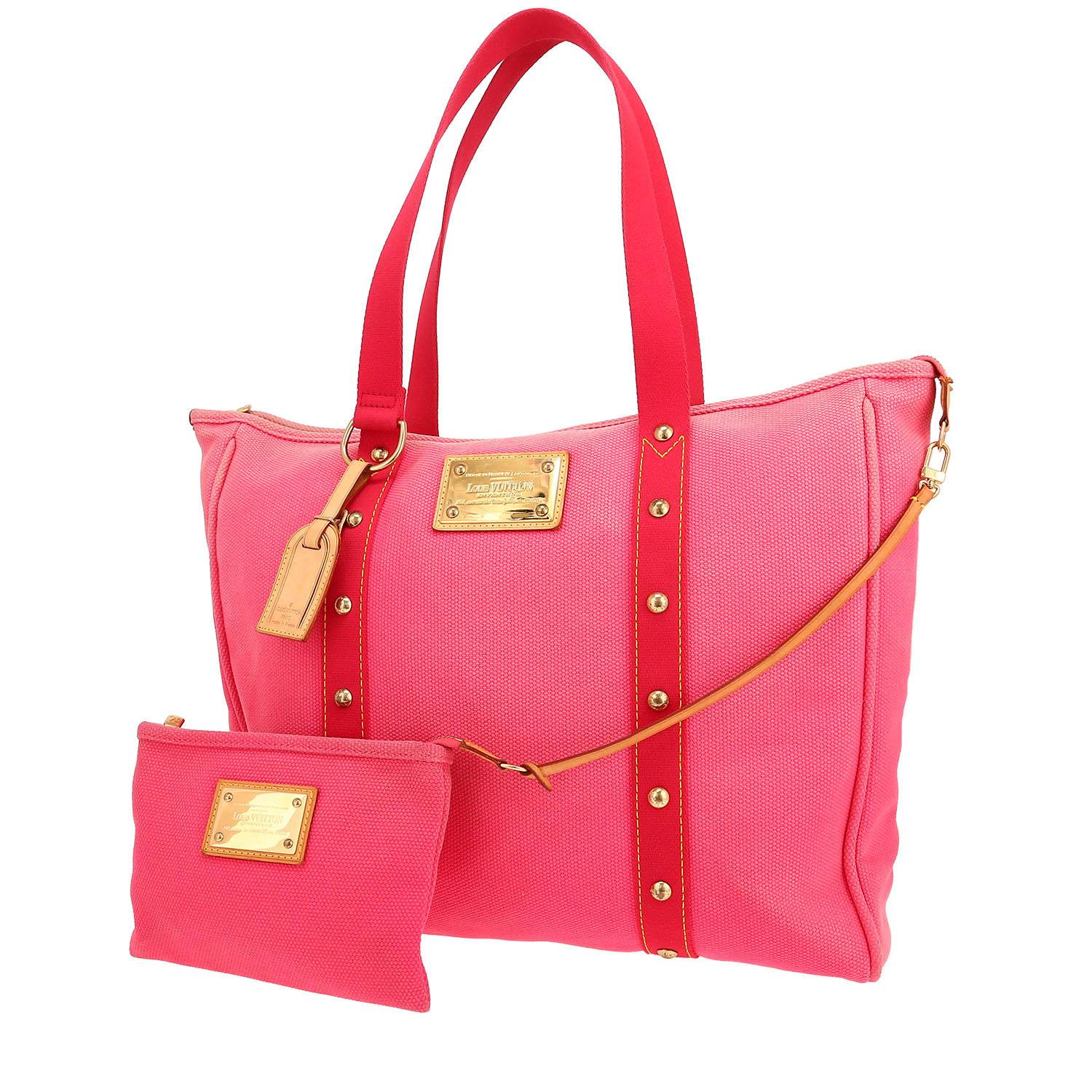 Louis Vuitton Antigua shopping bag in pink and red canvas and natural leather