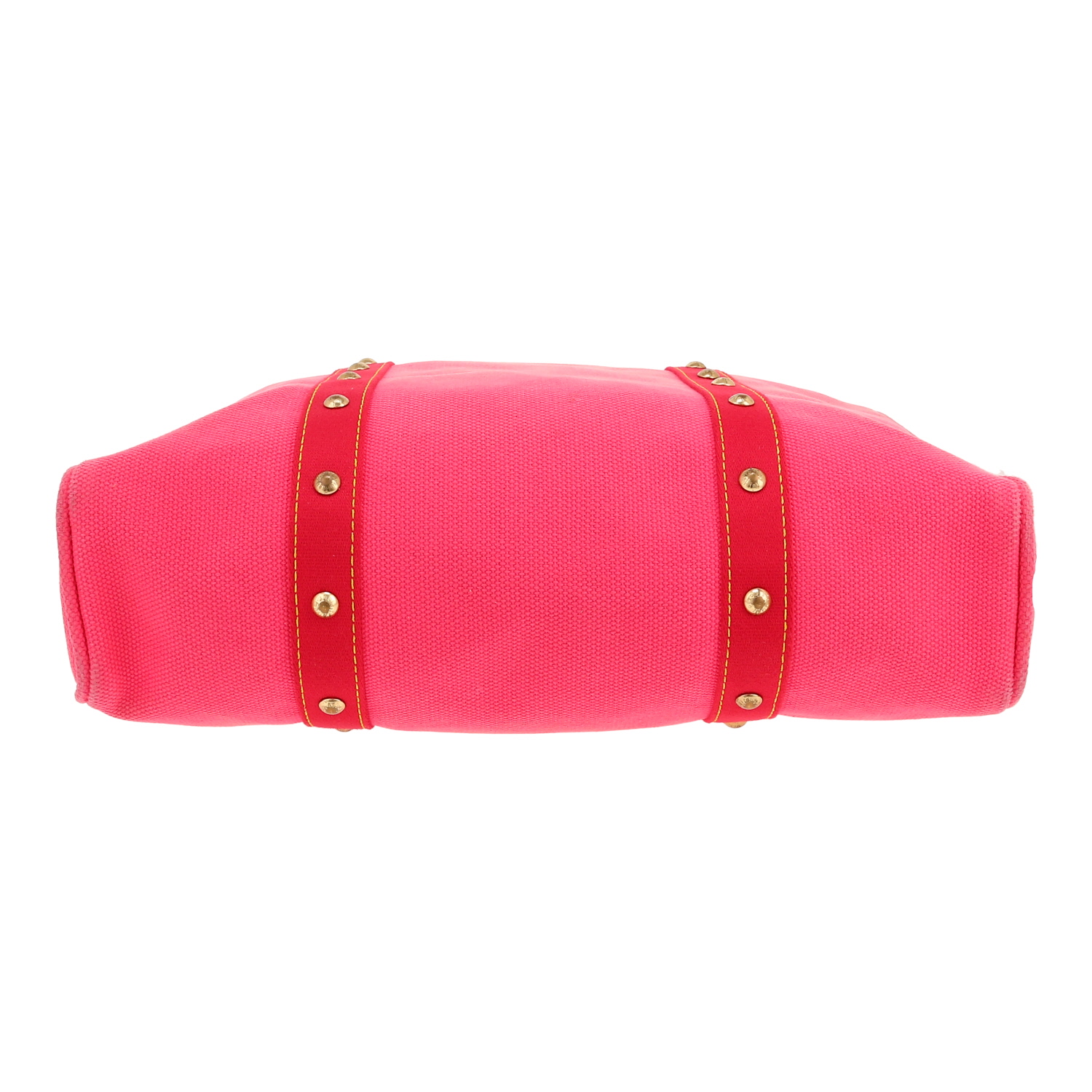 Louis Vuitton Antigua shopping bag in pink and red canvas and natural leather - Detail D1