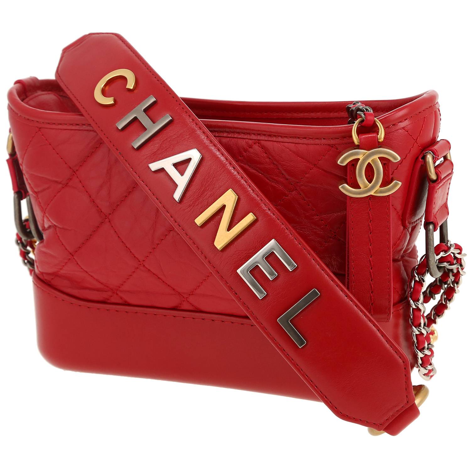 Bolso bandolera Chanel  Gabrielle  modelo pequeño  en cuero acolchado rojo