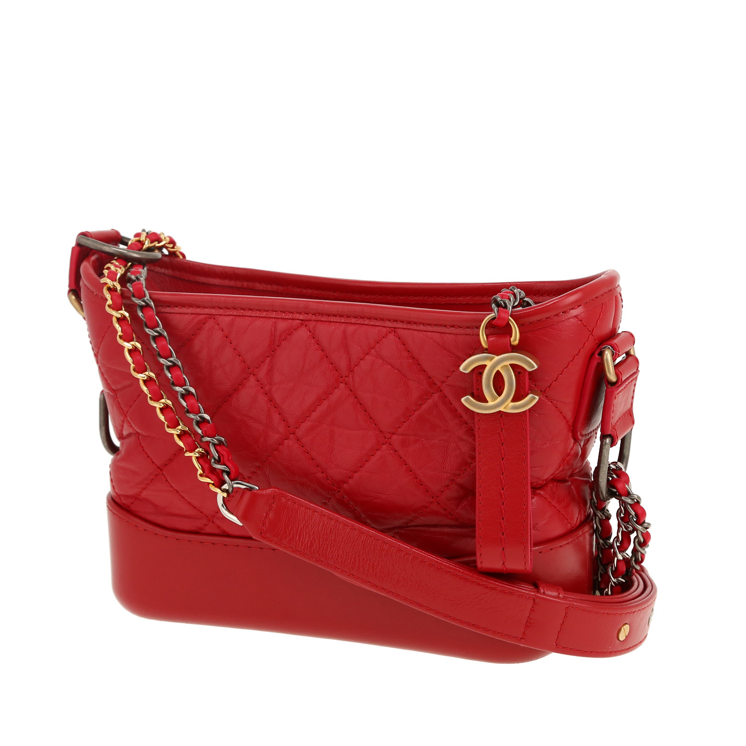 Bolso bandolera Chanel  Gabrielle  modelo pequeño  en cuero acolchado rojo - Detail D5