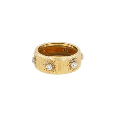 Bague bandeau Buccellati Macri Classica en or jaune, or blanc et diamants