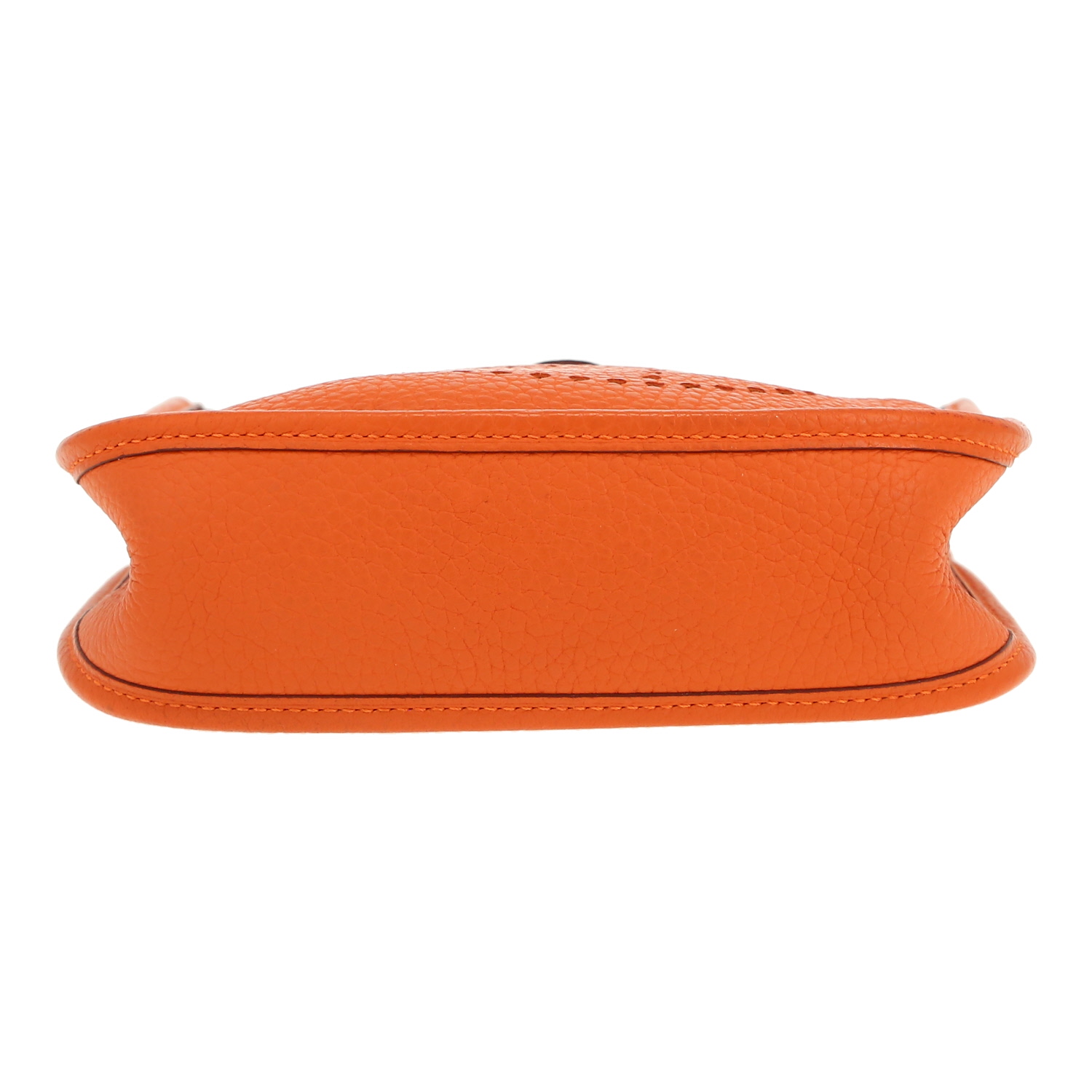 Sac bandoulière Hermès Mini Evelyne en cuir taurillon clémence orange - Detail D1