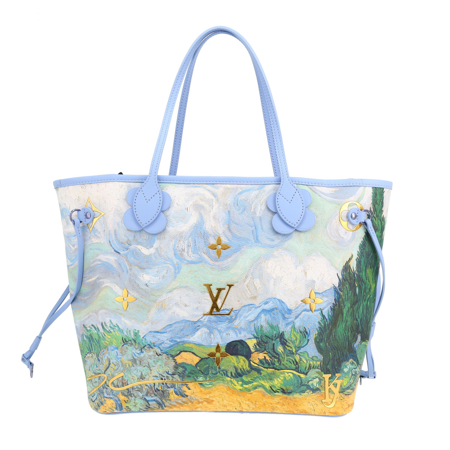 Shopping bag Louis Vuitton  Neverfull Editions Limitées modello medio  in pelle blu verde e gialla - Detail D4
