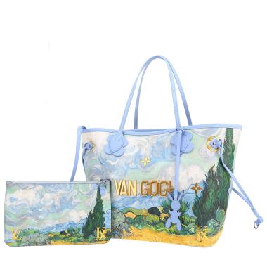Sac cabas Louis Vuitton  Neverfull Editions Limitées moyen modèle  en cuir bleu vert et jaune