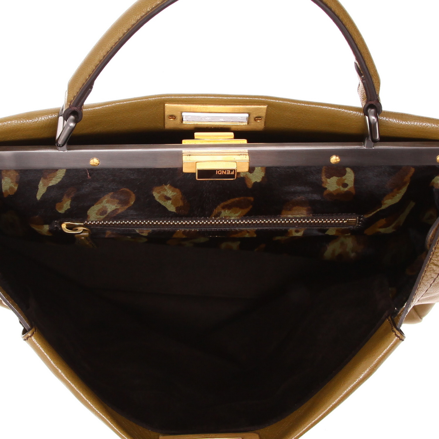 Borsa Fendi  Peekaboo modello grande  in pelle verde kaki e marrone - Detail D3