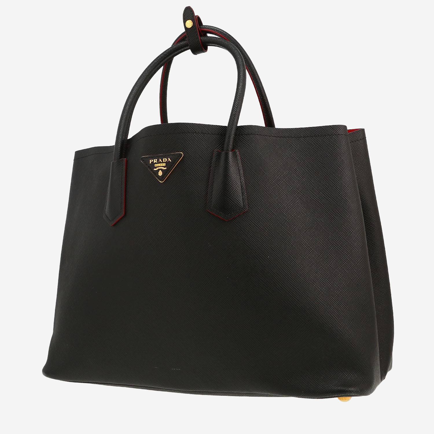 Prada handbag – Medium Double style – in Noir Saffiano leather